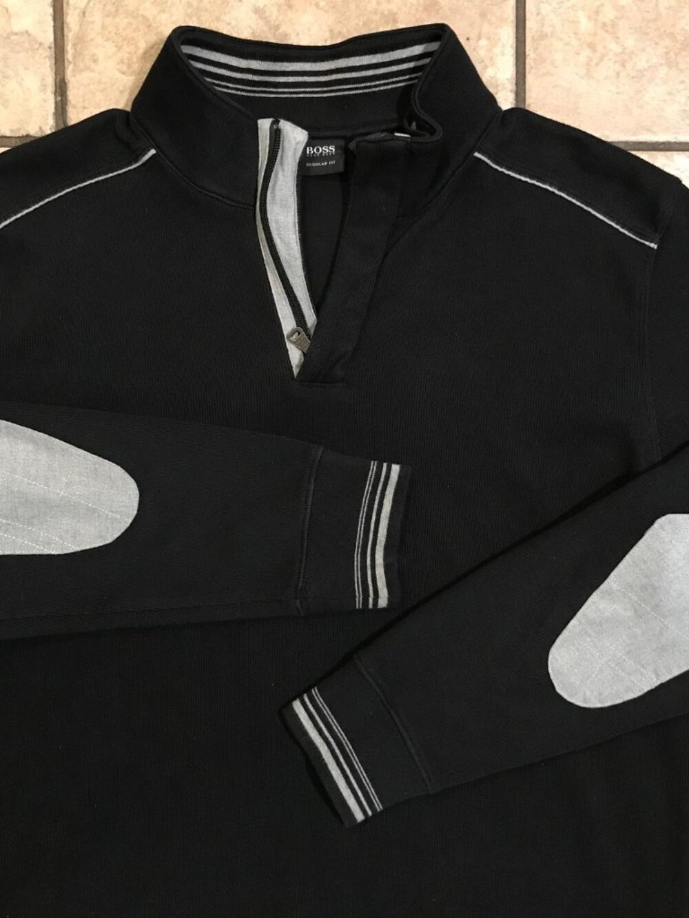 Men's Hugo Boss 1/4 Zip Sweater with Elbow Patches-Size XL